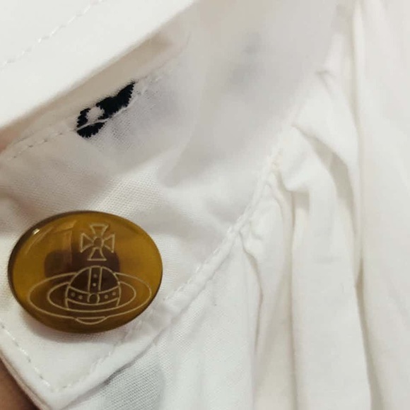 VIVIENNE WESTWOOD • RARE ORB LOGO EMBROIDERED COTTON ROUND COLLAR BLOUSE - Picture 7 of 11